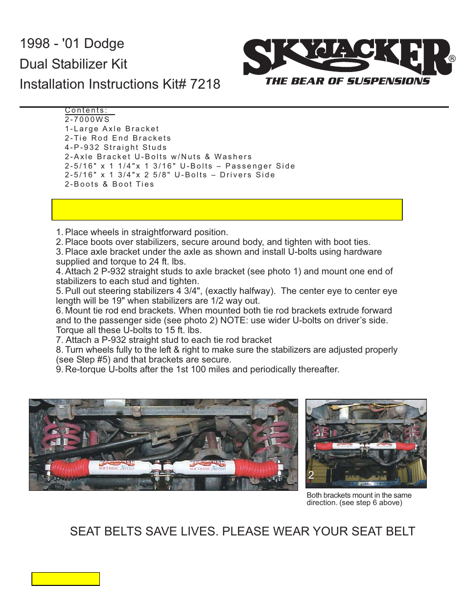 Skyjacker 7218 User Manual | 2 pages