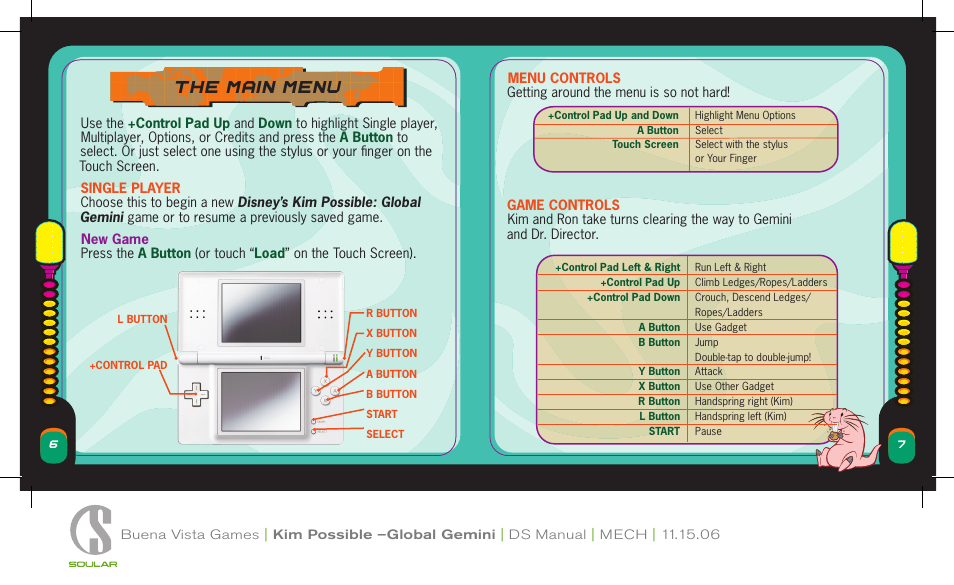 The main menu | Disney Interactive Studios Disney's Kim Possible: Global Gemini NTR-AK6E-USA User Manual | Page 4 / 15