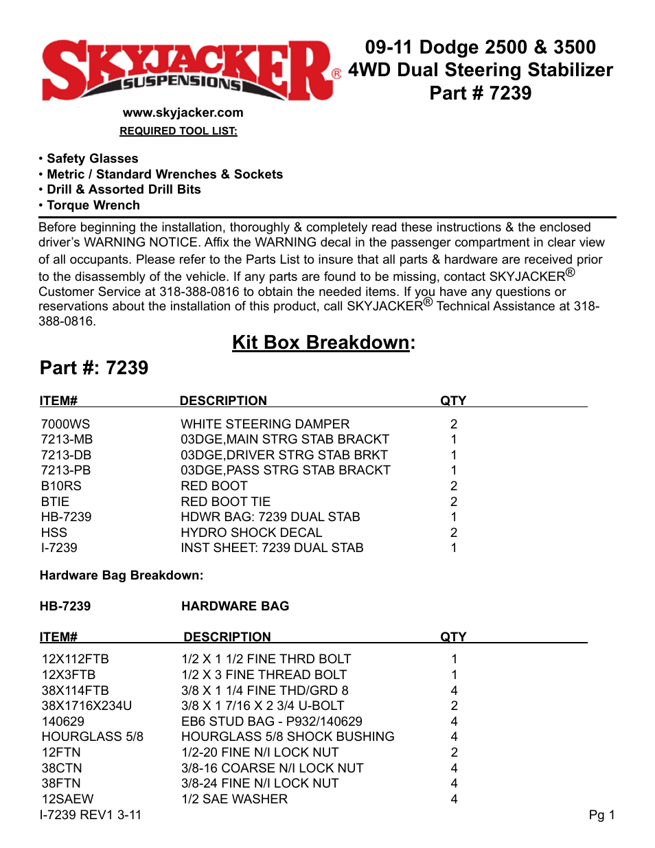 Skyjacker 7239 User Manual | 4 pages