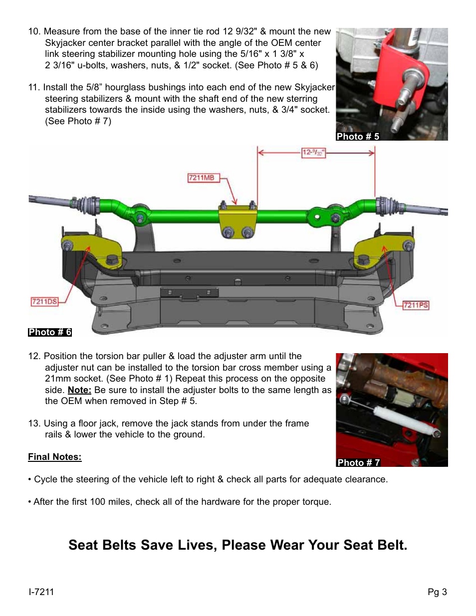 Seat belts save lives, please wear your seat belt | Skyjacker 7211 User Manual | Page 3 / 4