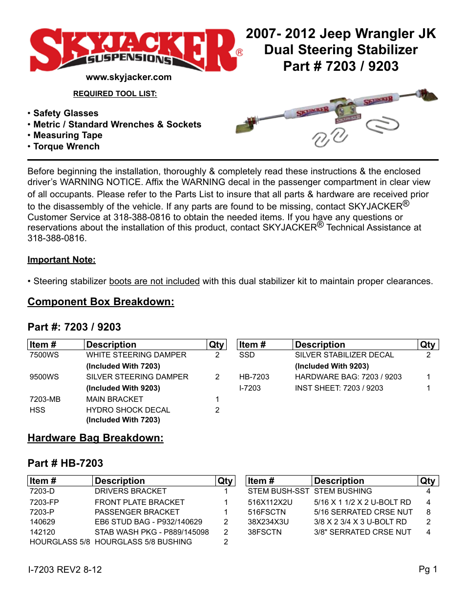 Skyjacker 9203 User Manual | 4 pages