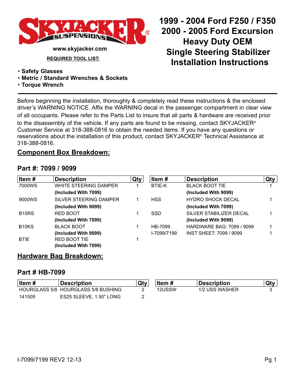 Skyjacker HB-7199 User Manual | 4 pages
