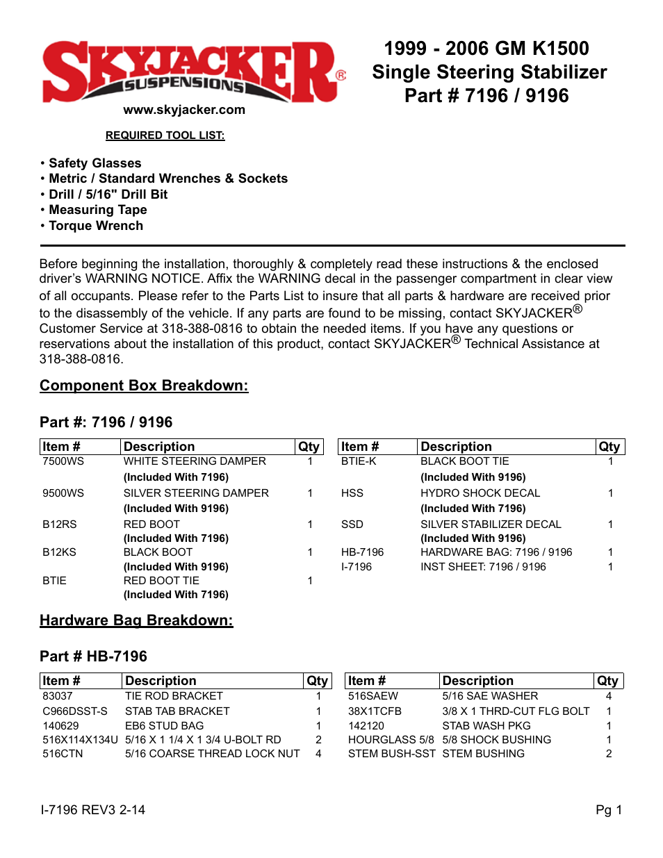 Skyjacker 9196 User Manual | 4 pages