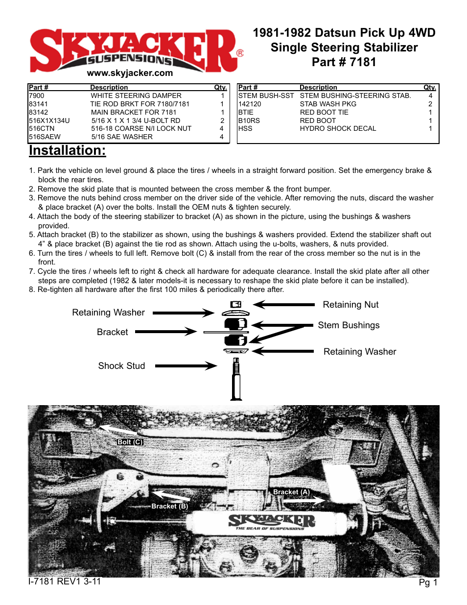 Skyjacker 7181 User Manual | 2 pages