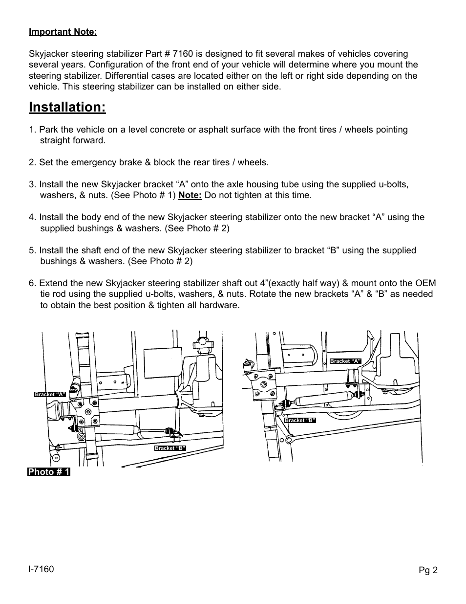 Installation | Skyjacker 9160 User Manual | Page 2 / 4