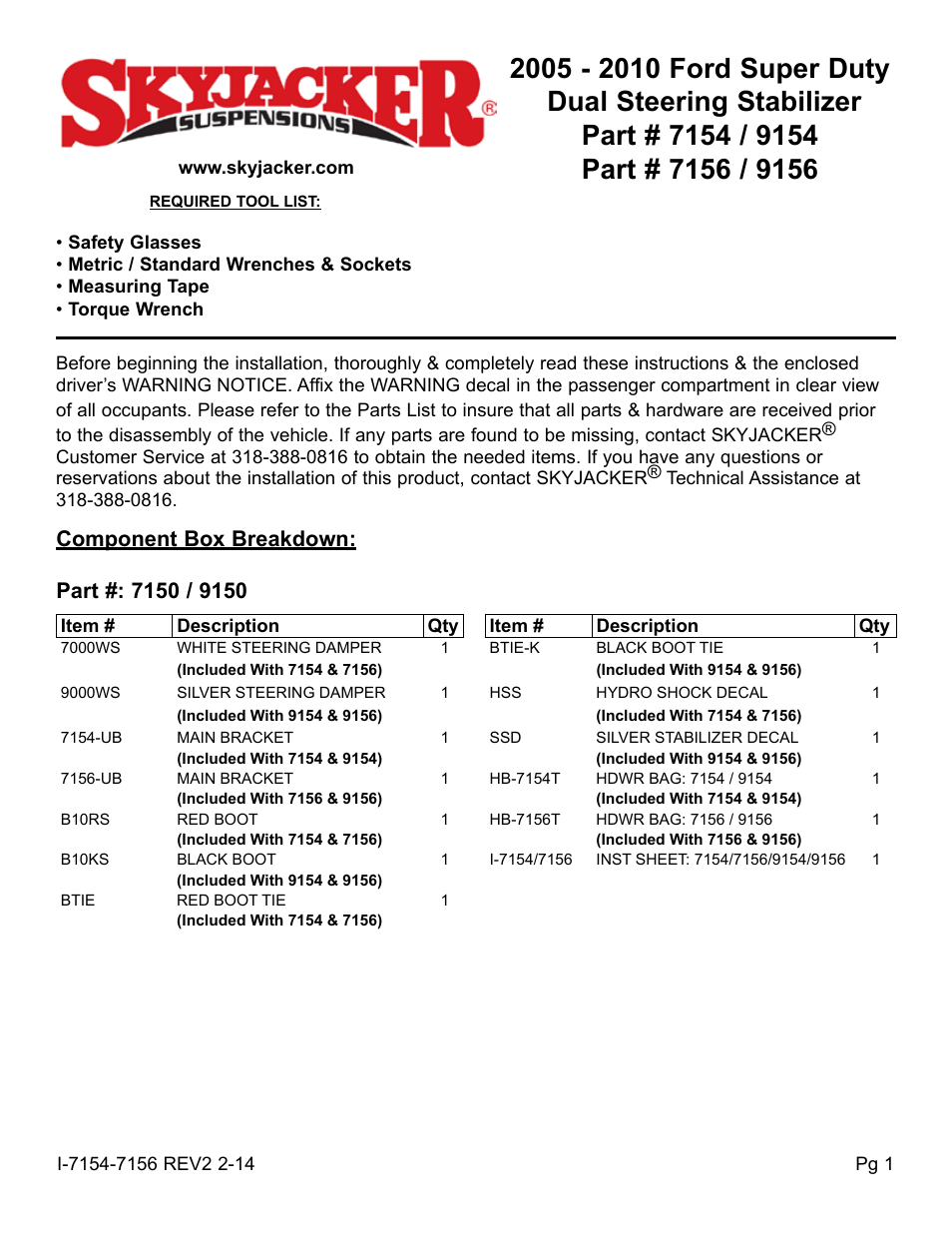 Skyjacker 7156 User Manual | 4 pages