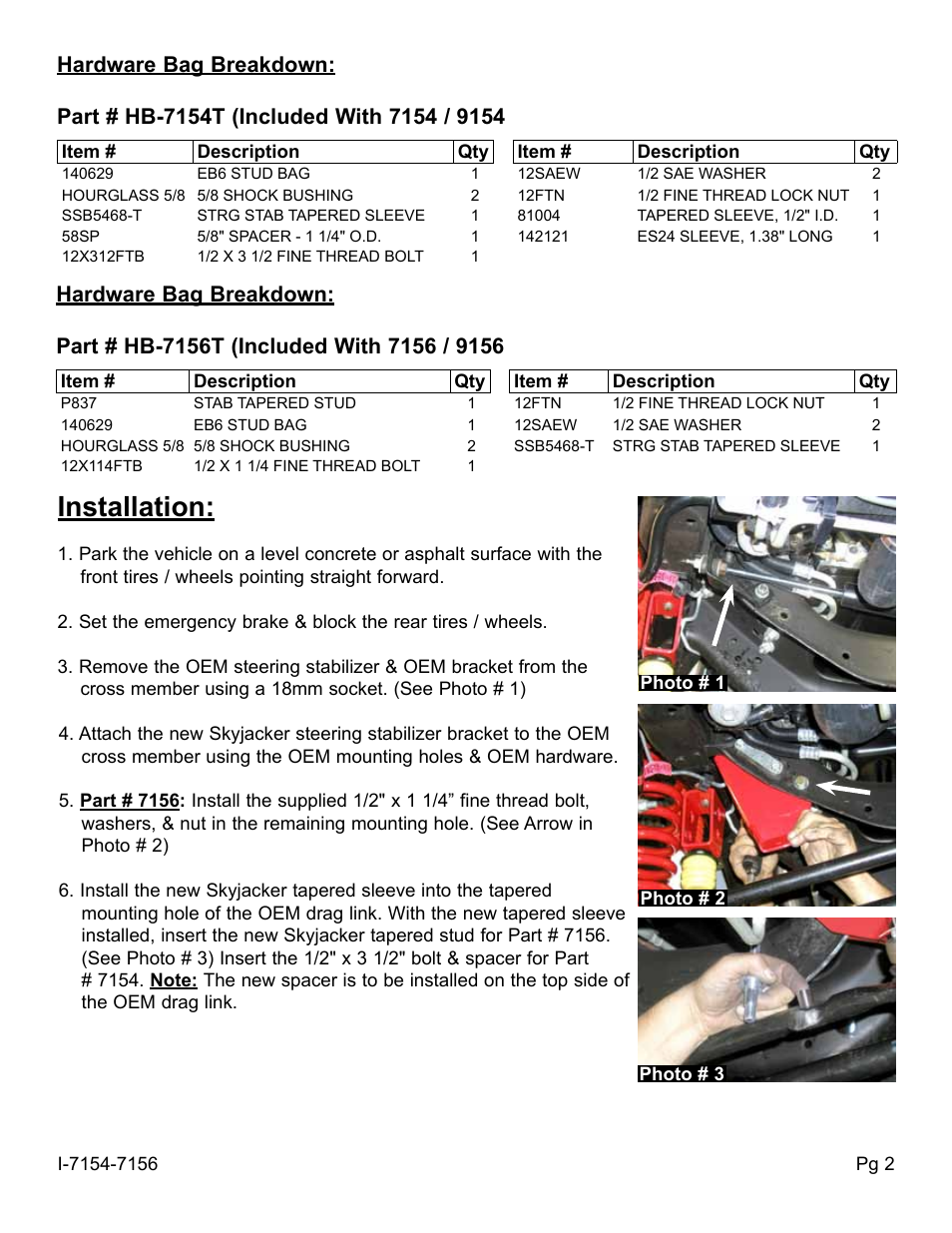 Installation | Skyjacker 7156 User Manual | Page 2 / 4