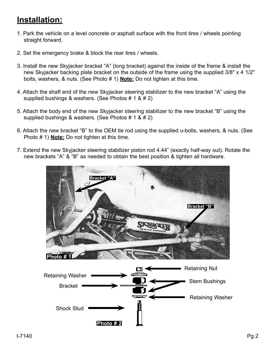 Installation | Skyjacker 9140 User Manual | Page 2 / 4