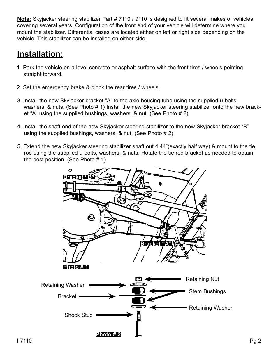 Installation | Skyjacker 9110 User Manual | Page 2 / 4