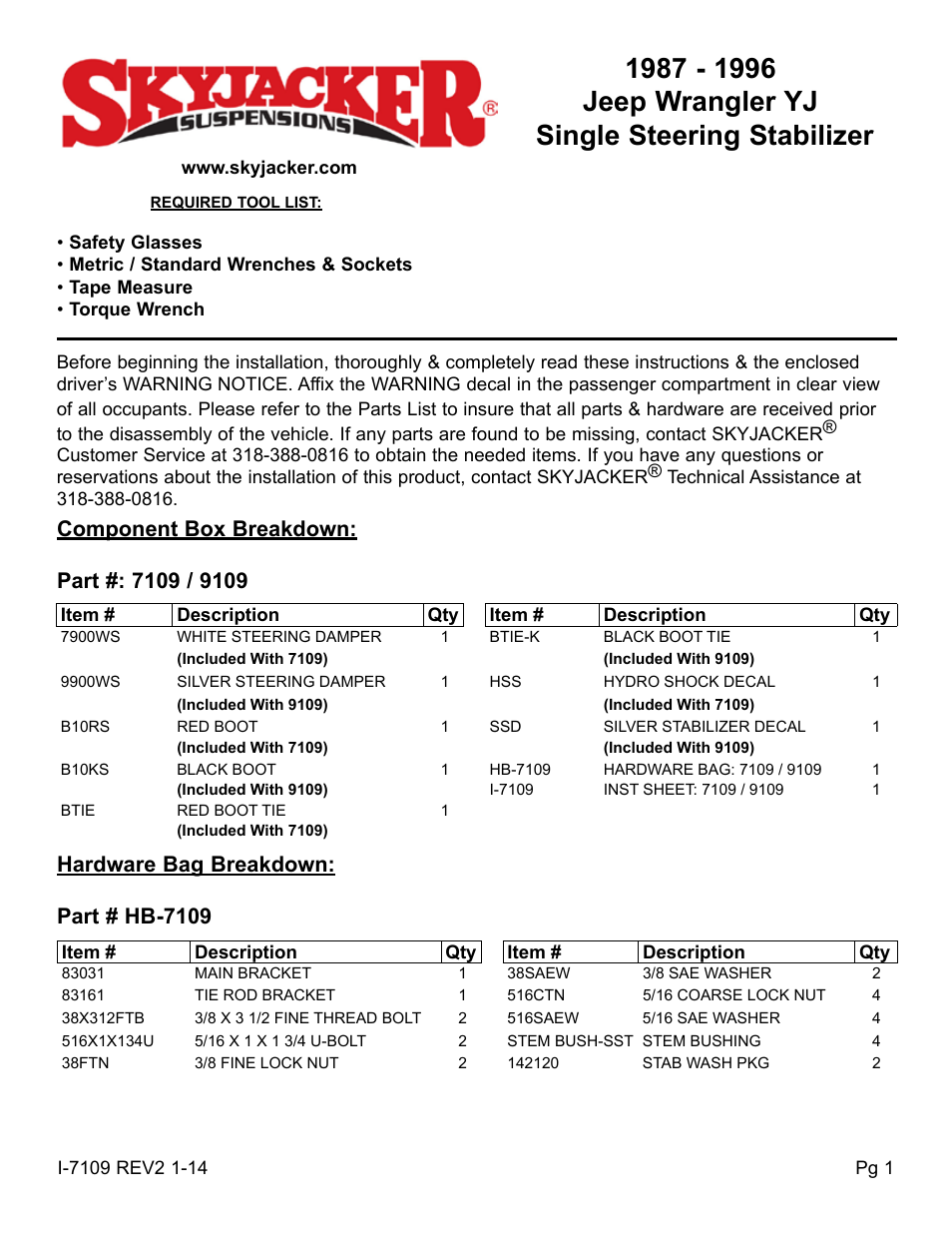 Skyjacker 9109 User Manual | 4 pages