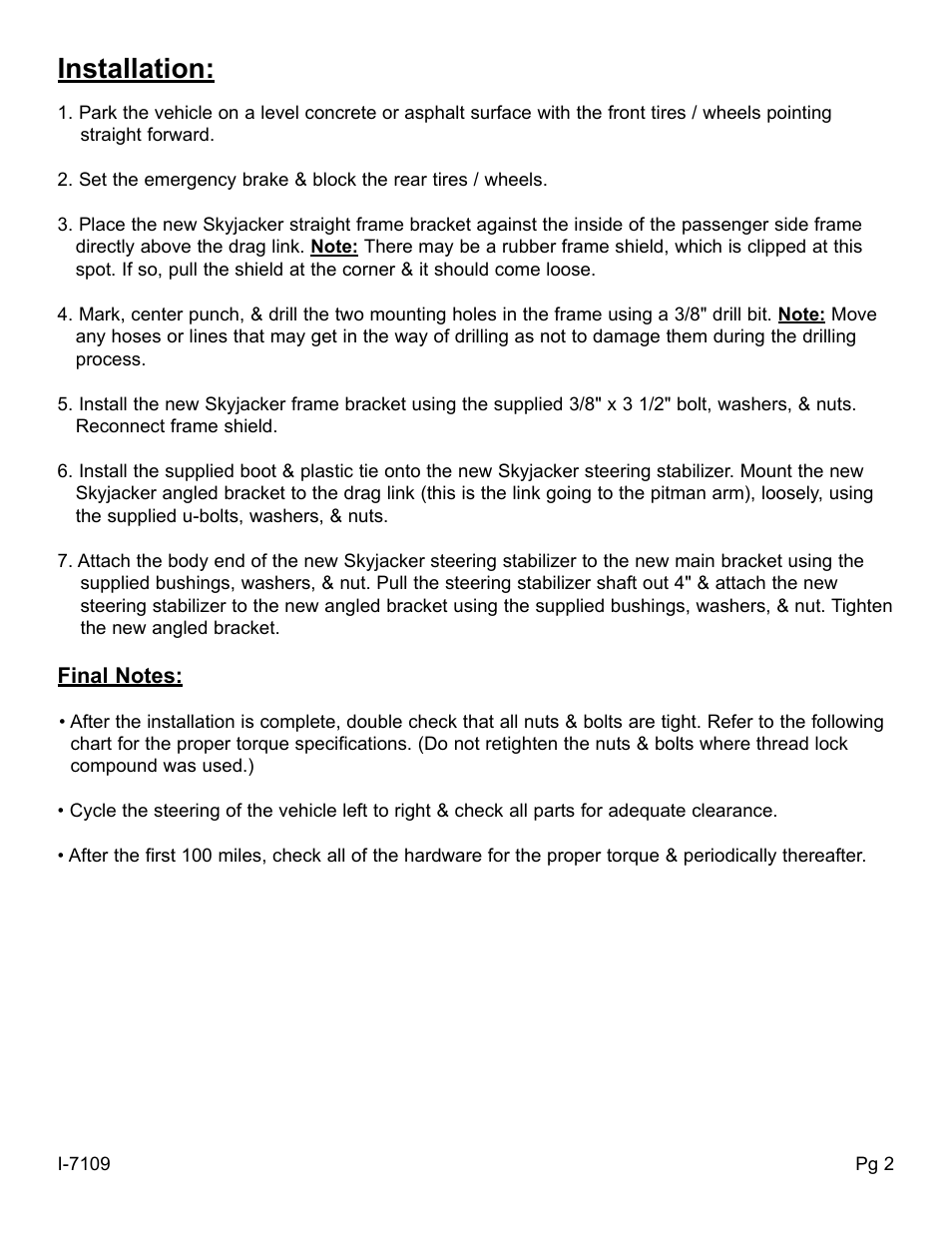 Installation | Skyjacker 9109 User Manual | Page 2 / 4
