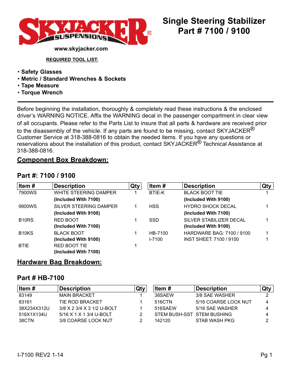 Skyjacker 9100 User Manual | 4 pages