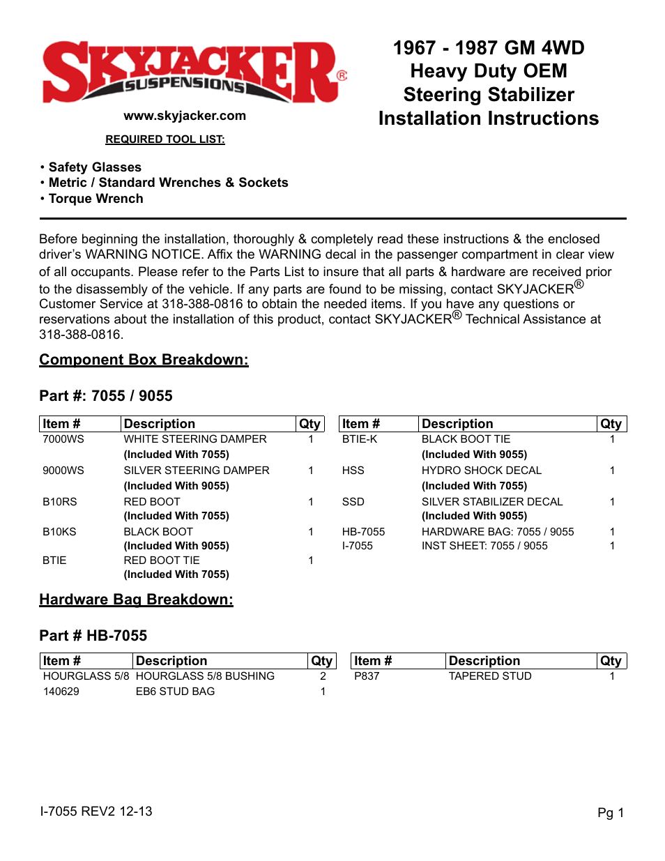 Skyjacker 9055 User Manual | 4 pages