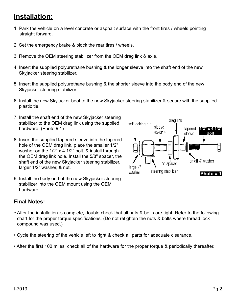 Installation | Skyjacker 7013 User Manual | Page 2 / 4