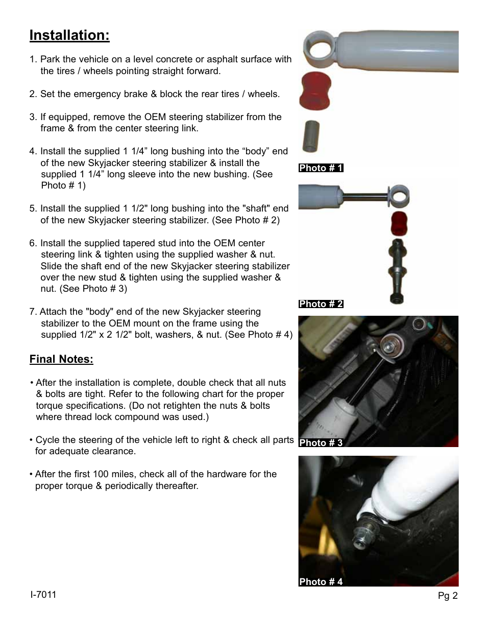 Installation | Skyjacker 7011 User Manual | Page 2 / 4