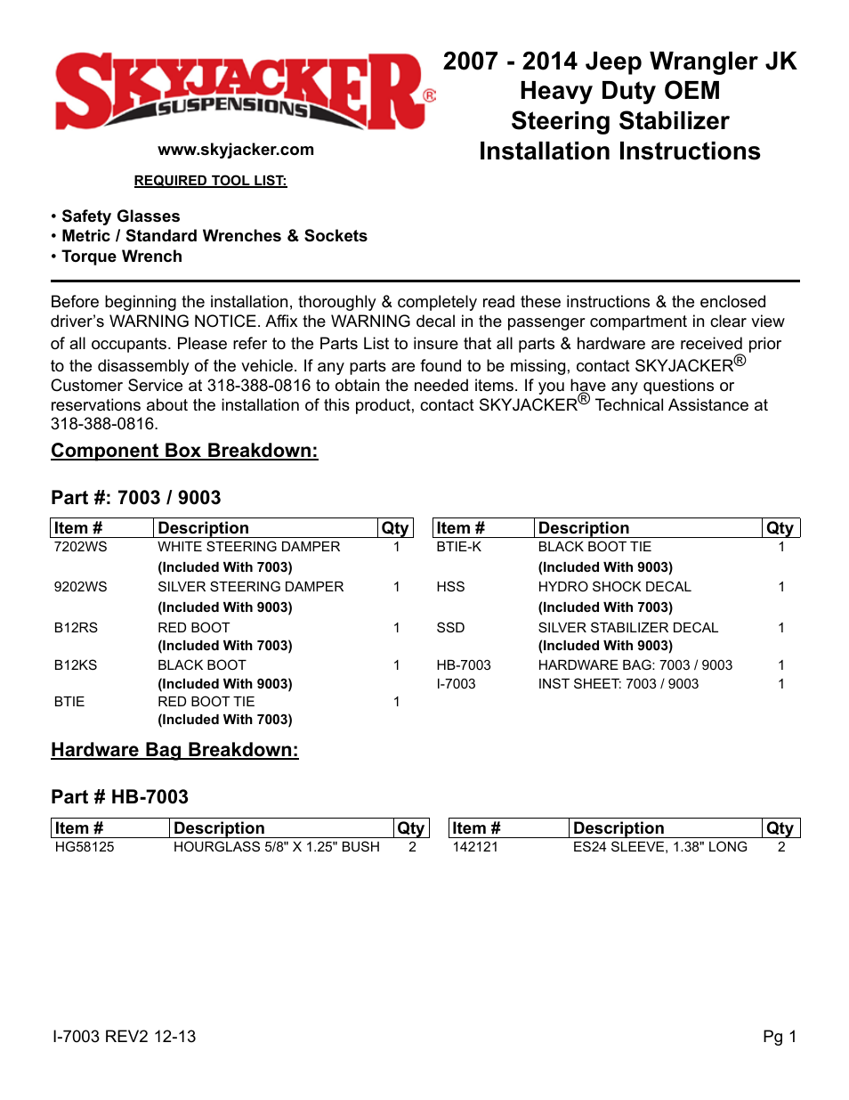 Skyjacker 9003 User Manual | 4 pages