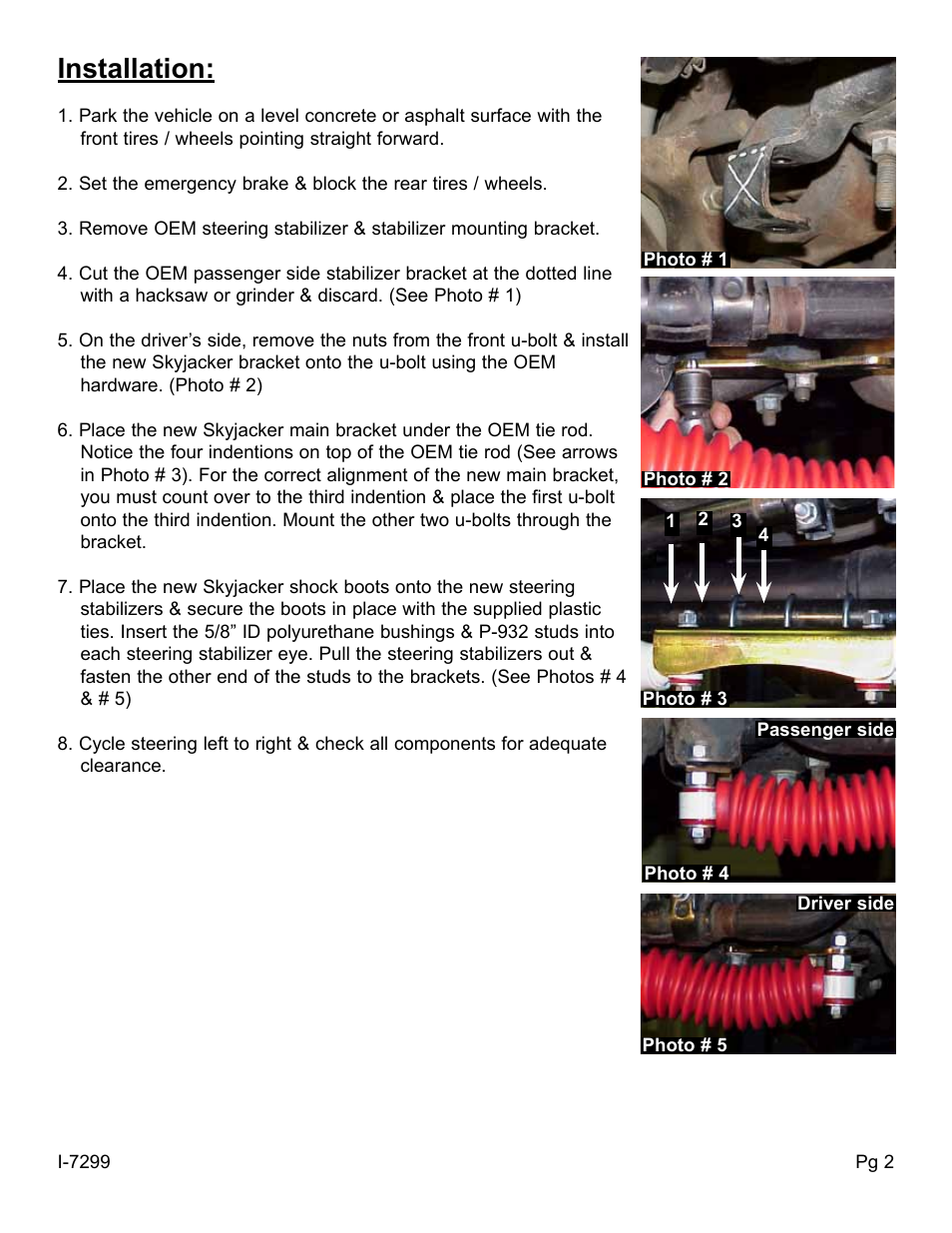 Installation | Skyjacker 7299 User Manual | Page 2 / 4