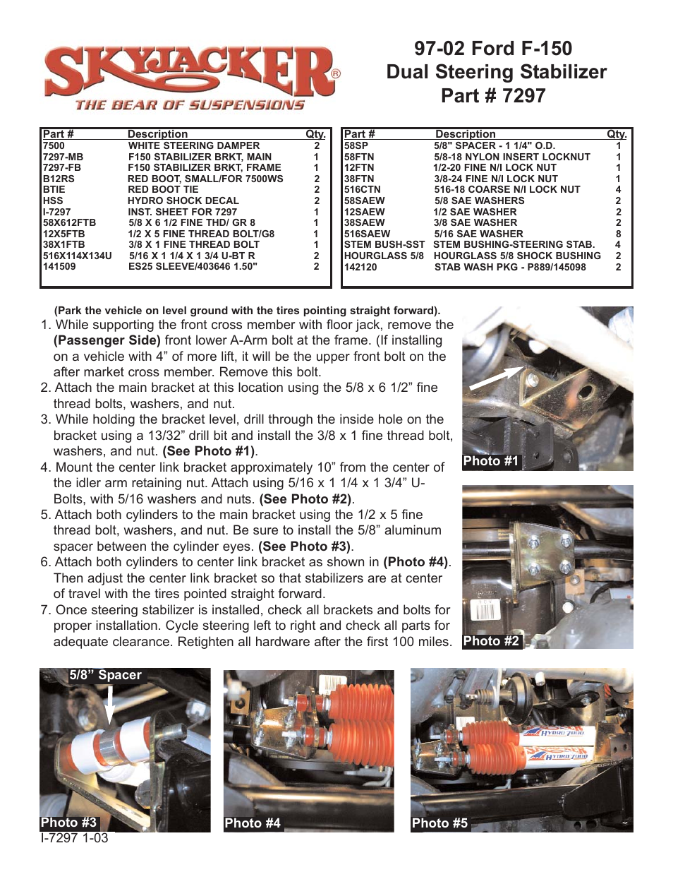 Skyjacker 9297 User Manual | 2 pages