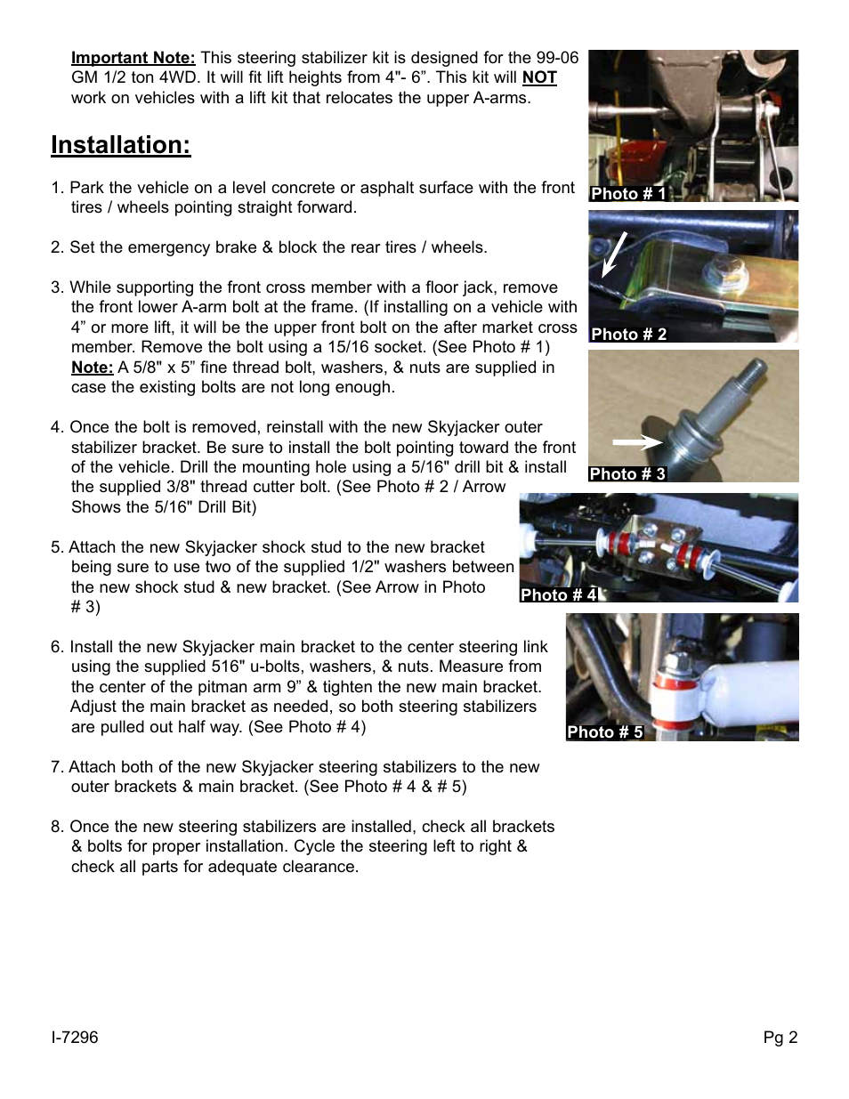 Installation | Skyjacker 9296 User Manual | Page 2 / 4