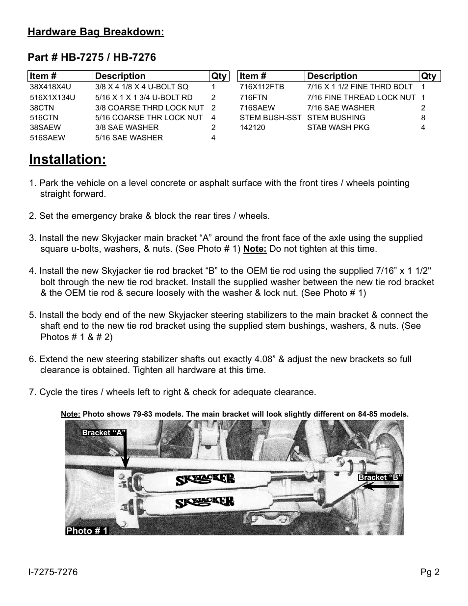 Installation | Skyjacker 9276 User Manual | Page 2 / 4