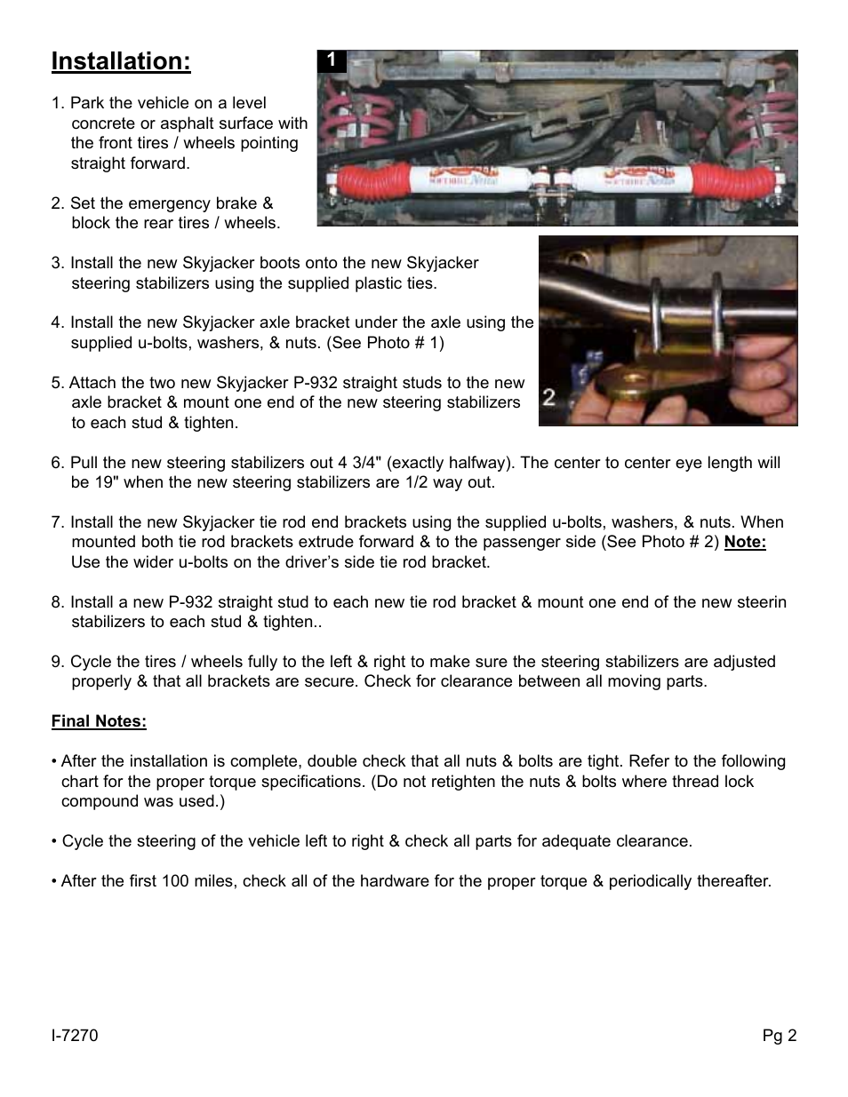 Installation | Skyjacker 9270 User Manual | Page 2 / 4