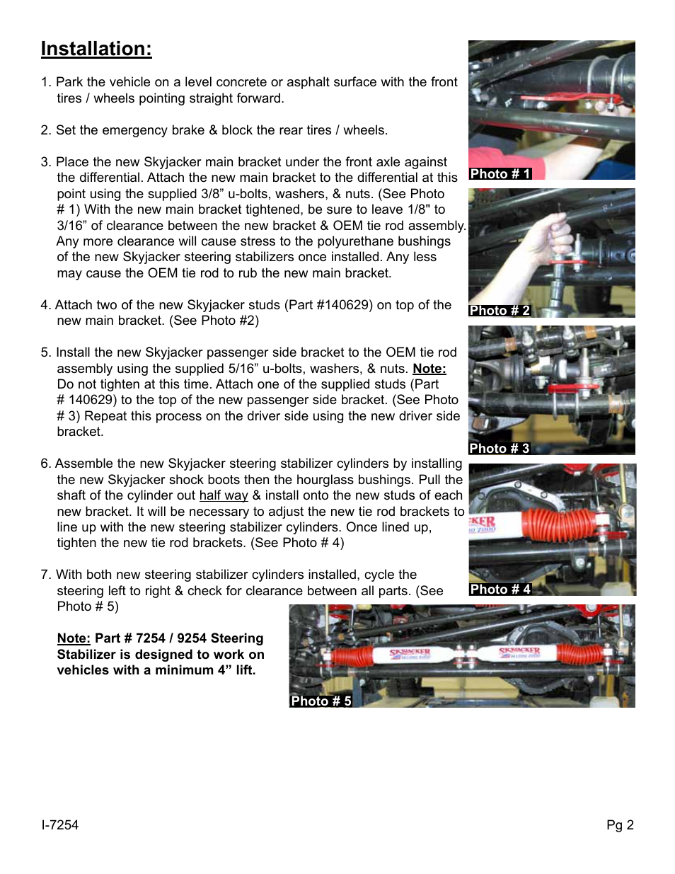 Installation | Skyjacker 9254 User Manual | Page 2 / 4