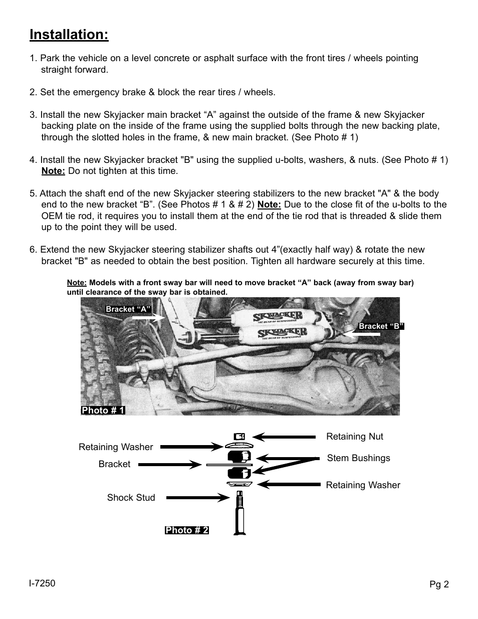 Installation | Skyjacker 9250 User Manual | Page 2 / 4