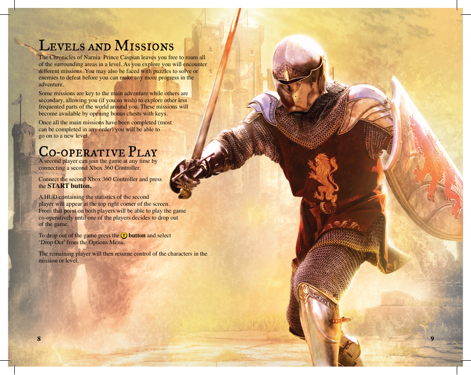 Levels and missions, Co-operative play | Disney Interactive Studios The Chronicles of Narnia: Prince Caspian for Xbox 360 User Manual | Page 6 / 7