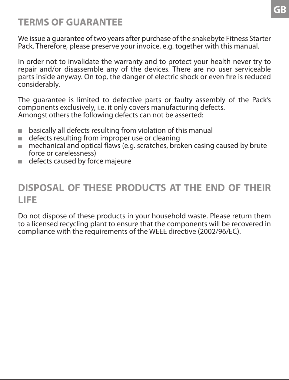 Gb terms of guarantee | Snakebyte Fitness Starter Pack User Manual | Page 9 / 10