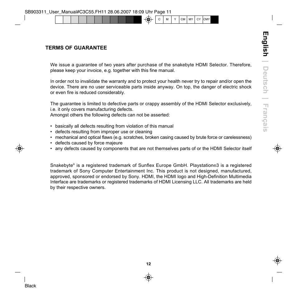 English | deutsch | français | Snakebyte Premium HDMI Selector User Manual | Page 14 / 14