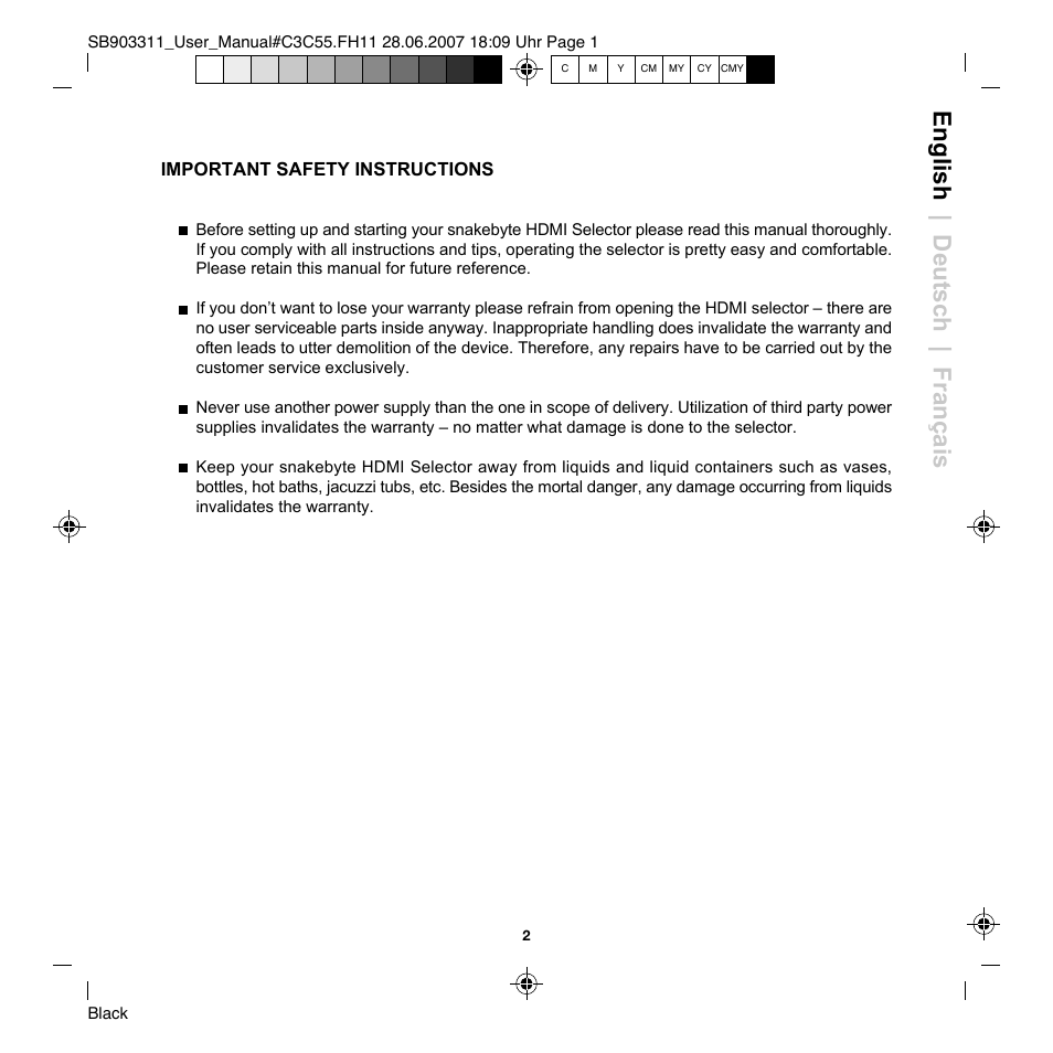 English | deutsch | français | Snakebyte Premium HDMI Selector User Manual | Page 4 / 14