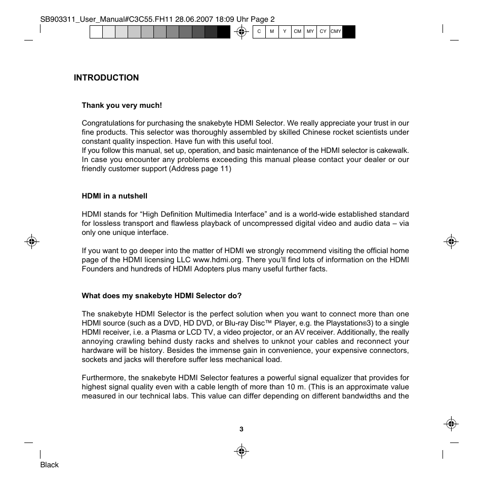 Introduction | Snakebyte Premium HDMI Selector User Manual | Page 5 / 14