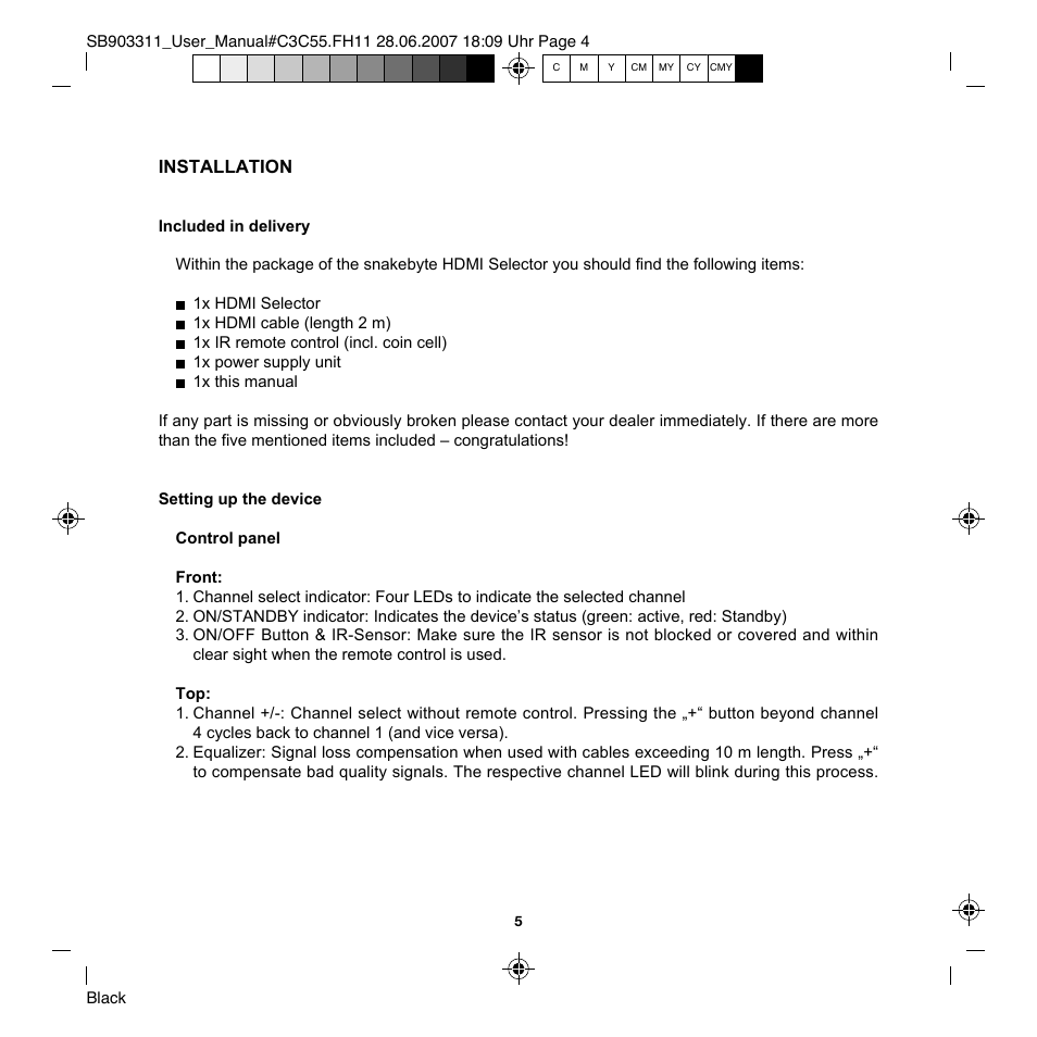 Installation | Snakebyte Premium HDMI Selector User Manual | Page 7 / 14