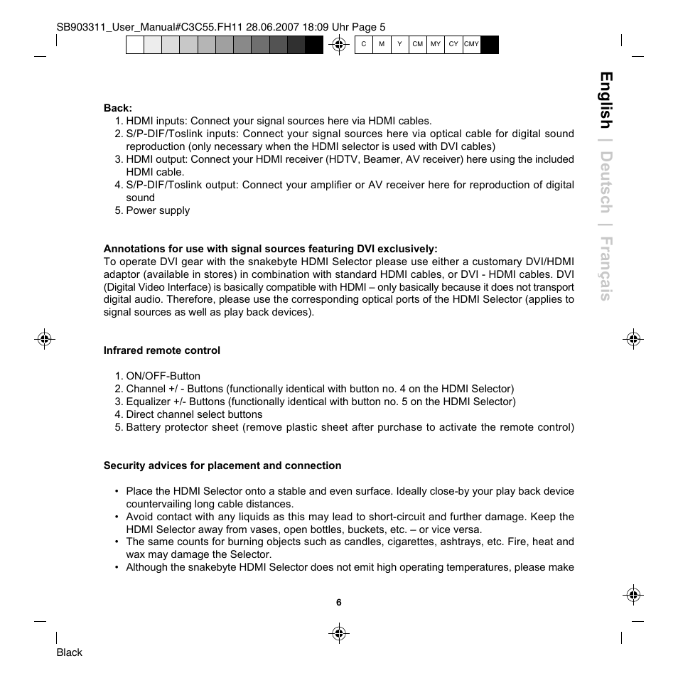 English | deutsch | français | Snakebyte Premium HDMI Selector User Manual | Page 8 / 14