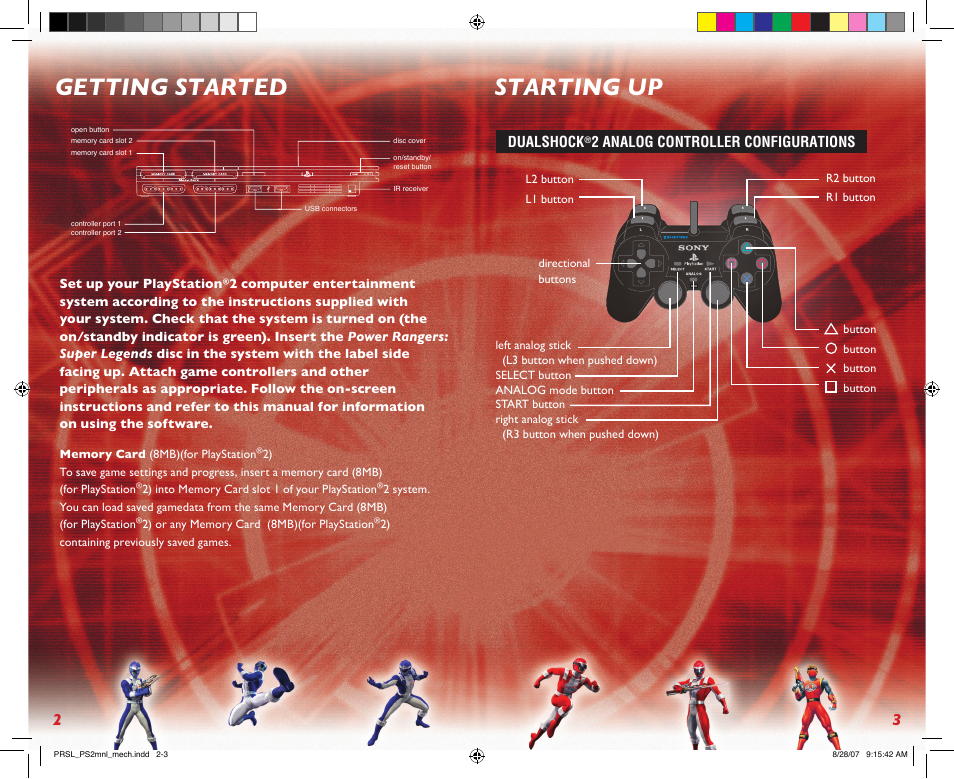 Getting started starting up | Disney Interactive Studios Power Rangers: Super Legends User Manual | Page 3 / 6