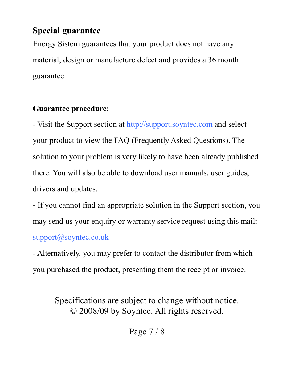 Soyntec JOINSEE 35x series User Manual | Page 7 / 8