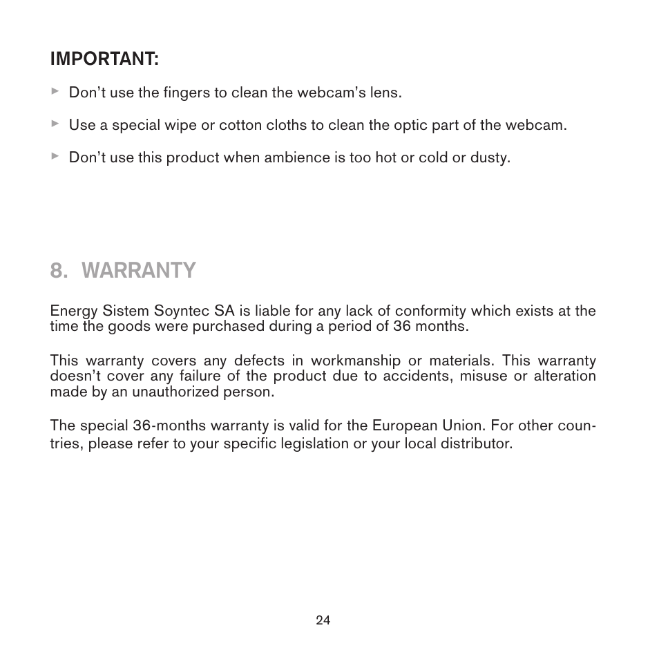 Warranty | Soyntec JOINSEE 600 User Manual | Page 10 / 12