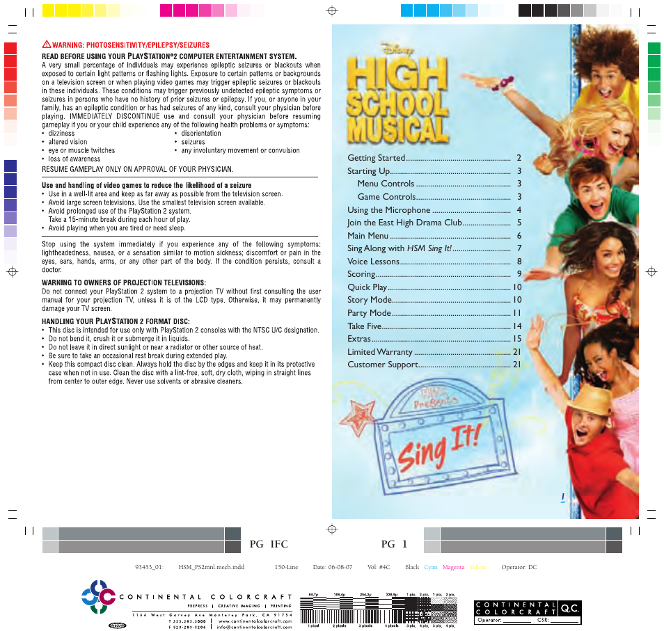 Pg ifc, Pg 1 | Disney Interactive Studios High School Musical: Sing It! for PlayStation 2 User Manual | Page 2 / 10