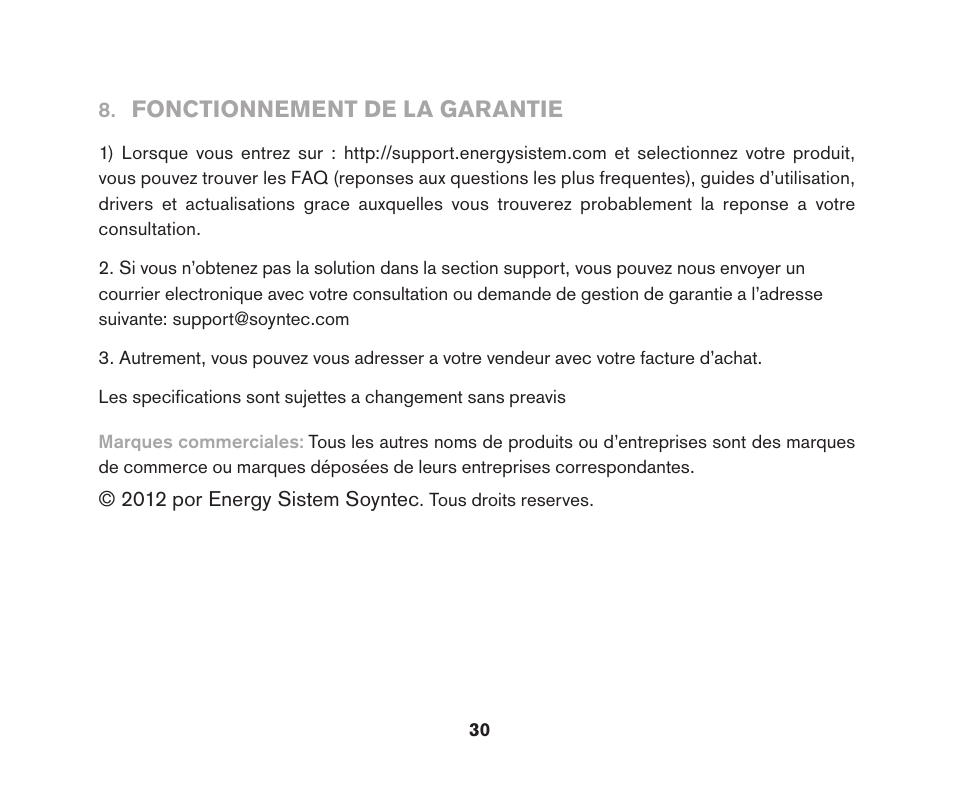 Fonctionnement de la garantie | Soyntec LAPTOP POWER 96 User Manual | Page 30 / 32