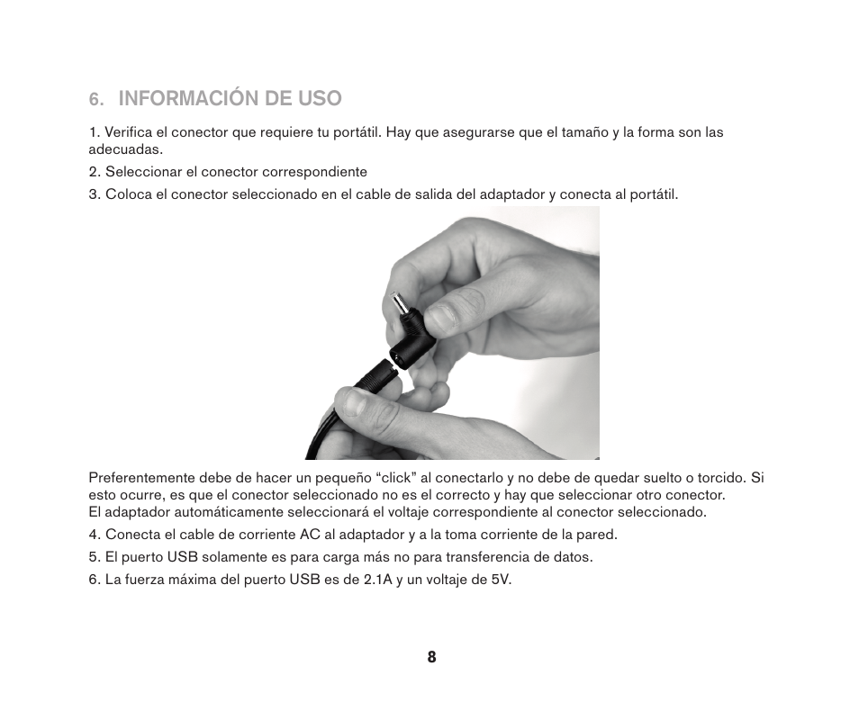 Información de uso | Soyntec LAPTOP POWER 96 User Manual | Page 8 / 32