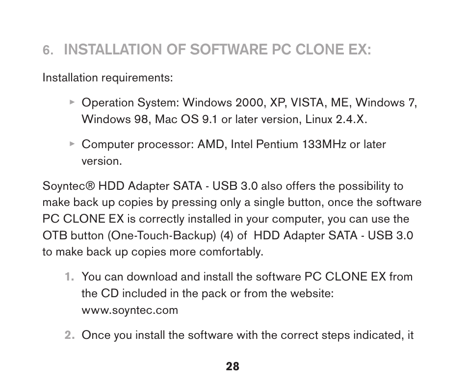 Installation of software pc clone ex | Soyntec HDD ADAPTER SATA-USB 3.0 User Manual | Page 9 / 13