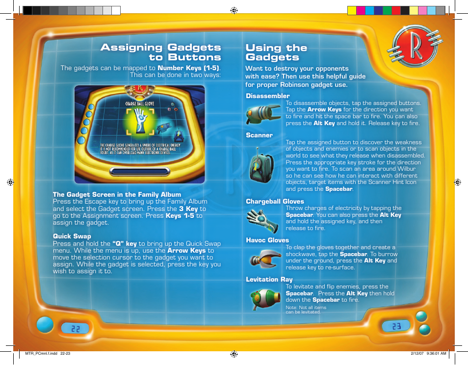 Using the gadgets, Assigning gadgets to buttons | Disney Interactive Studios Meet the Robinsons: Robinson Industries User Manual | Page 12 / 13