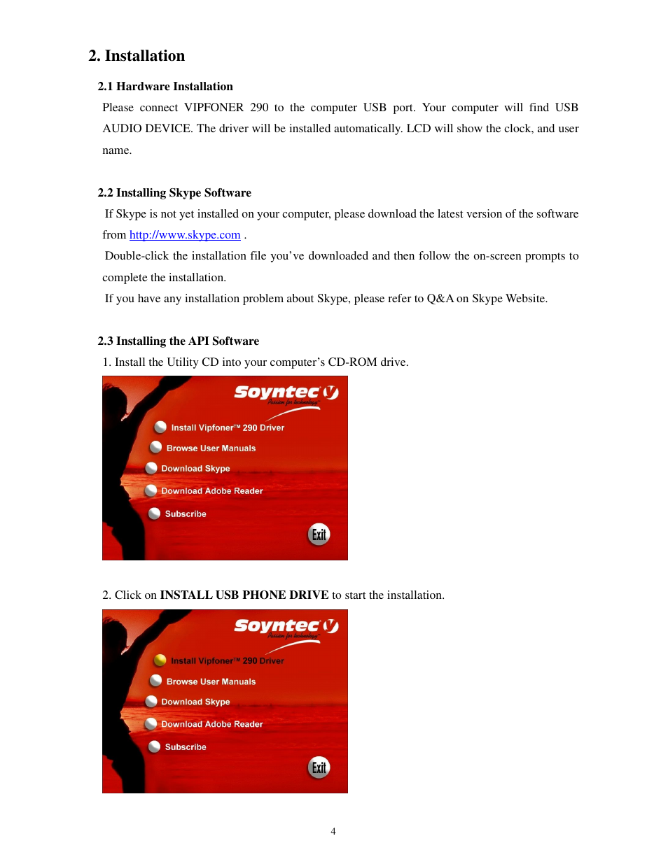 Installation | Soyntec VIPFONER 290 User Manual | Page 4 / 12