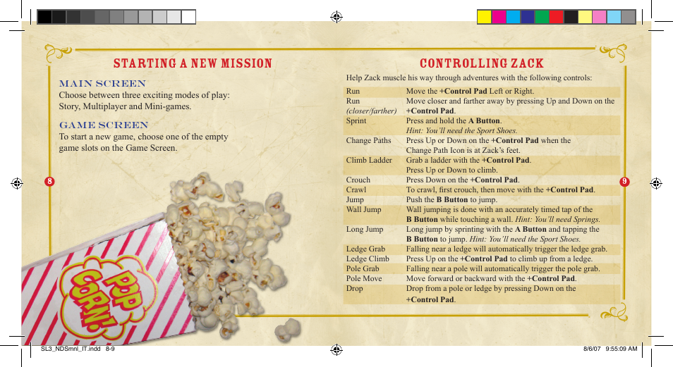 Starting a new mission, Controlling zack | Disney Interactive Studios NTR-A3HE-USA User Manual | Page 6 / 9