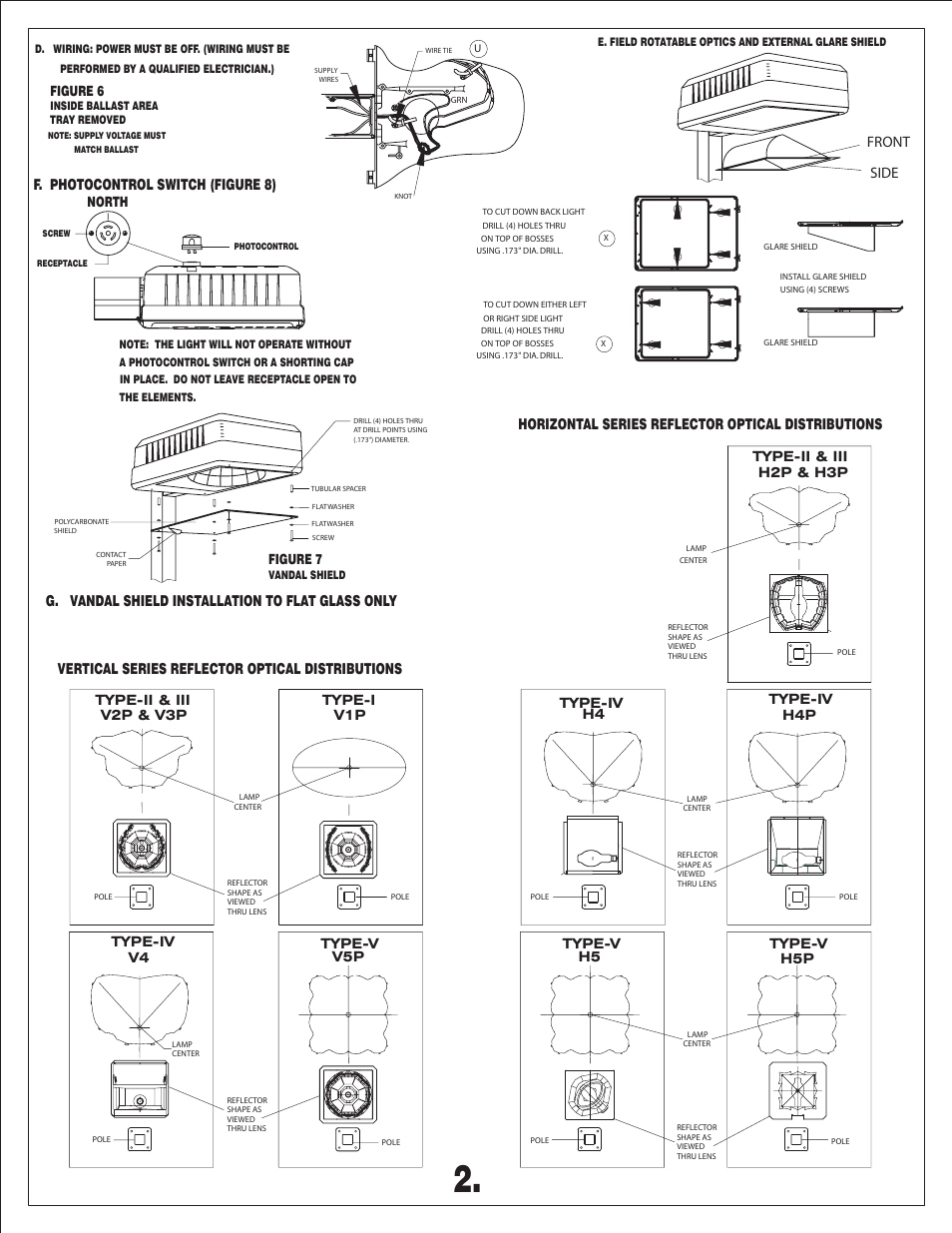 Horizontal series reflector optical distributions, Vertical series reflector optical distributions, Front side | Figure 7, North, Figure 6 | Spaulding Lighting Medallion CM2 User Manual | Page 2 / 2