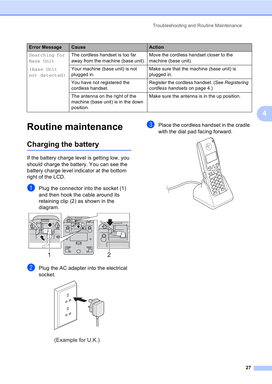 Routine maintenance, Charging the battery | Brother BCL-D20 User Manual | Page 33 / 40