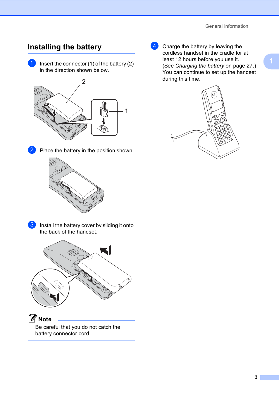 Installing the battery, 1installing the battery | Brother BCL-D20 User Manual | Page 9 / 40