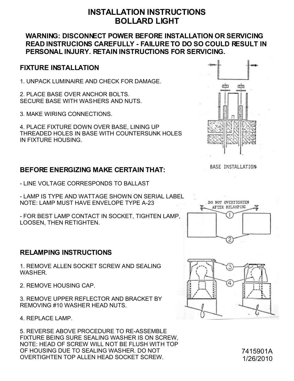 Spaulding Lighting BOLLARD LIGHT User Manual | 1 page