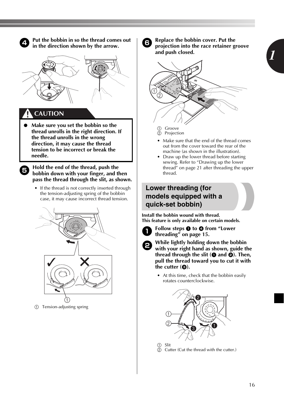 Caution | Brother 885-X16 User Manual | Page 17 / 104