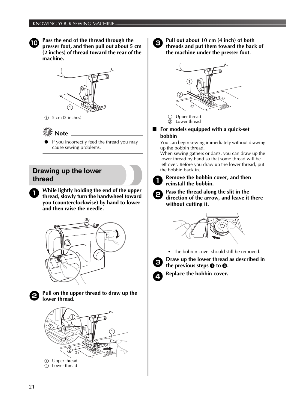 Drawing up the lower thread | Brother 885-X16 User Manual | Page 22 / 104